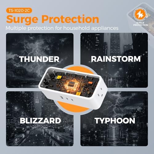 TESSAN 5 FT Flat Plug Extension Cord with 4 AC Outlets, 1 USB-C & 2 USB-A Ports – 900 Joules Surge Protector Power Strip for Home Office & Dorm Room – Maximize Charging Efficiency & Space Savings with Versatile Power Accessory