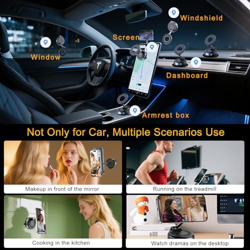 Revolutionary Magnetic Phone Mount for Mag Safe – Foldable Suction Cup Holder for i Phone 12-16 Series, 360° Adjustable Design, Hands-Free Vehicle Accessory, Enhanced Stability and Portability for Safe Navigation and Communication