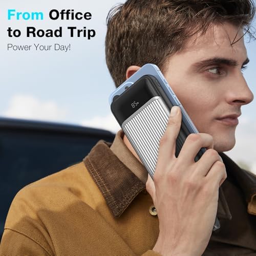 Compact 10,000 m Ah Portable Charger with Built-in Cable and LED Display – High-Speed Power Bank for i Phone, Samsung, i Pad & Android – Four Output Ports for Multi-Device Charging on the Go – Ultimate Travel Companion for Effortless Connectivity and Reliability