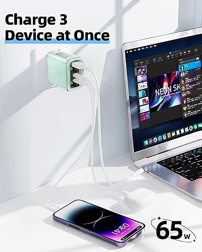 ACEFAST PD65 65 W 3-Port USB C Fast Charging Power Adapter – Sleek Pink Foldable Charger for i Phone, i Pad & Laptops – Efficient Multi-Device Rapid Charging Solution for Tech Enthusiasts – Compact and Portable Design for On-the-Go Power Needs