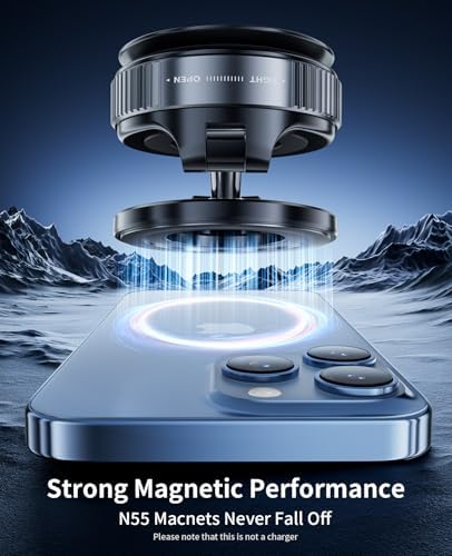 Suction Cup Phone Mount,Vacuum Magnetic Phone Holder for Car,360 Adjustable Vacuum Magnetic Phone Holder,Magnet Car Mount for All Smartphones & All Vehicle & Gym/Bathroom Mirror – Enhanced Compatibility and Speed