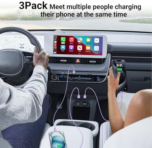 3 Pack USB-C Carplay Charging Cables for i Phone 16, 15 Pro Max & Plus – 3 FT High-Speed Data Transfer Cords for Seamless Connectivity with i Pad 10 th Gen & Air 5 th – Durable & Stylish Black Design for Optimal Vehicle Integration