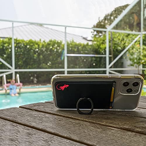 Gecko Universal Phone Ring Wallet – 360° Swivel Grip with Strong Adhesive for Credit Cards and Cash – Enhanced Stability and Comfort for Selfies, Videos, and Everyday Use – Compatible with All Cell Phone Models – Durable, Magnetic Mount Ready – Gray Finish – 90-Day Satisfaction Guarantee