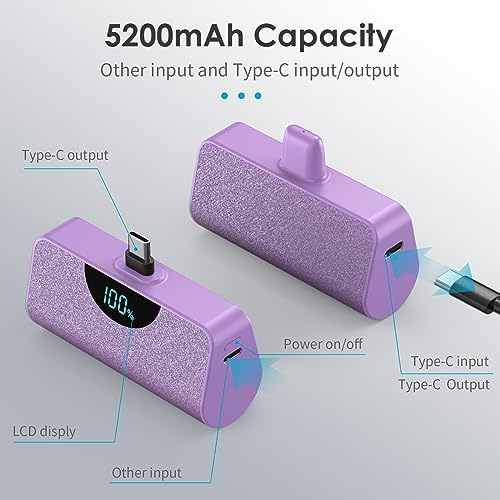 Dual Pack Mini Portable USB-C Power Bank 5200 m Ah – Fast Charging Battery Backup with LCD Display for i Phone 16 Series, Samsung, and Android Devices – Ultimate On-the-Go Power Solution