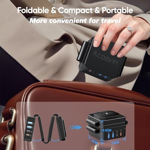 Ultimate 7-in-1 Wireless Charging Station for Apple Devices – ACOZVIN Foldable Magnetic Charger with 4 USB Ports, 30 W USB-C Power, and 5 FT Flat Plug Cord – High-Speed Travel Charger for i Phone 16/15/14/13, Apple Watch, and Air Pods – Compact, Portable, and Enhanced Compatibility for Effortless Charging on the Go