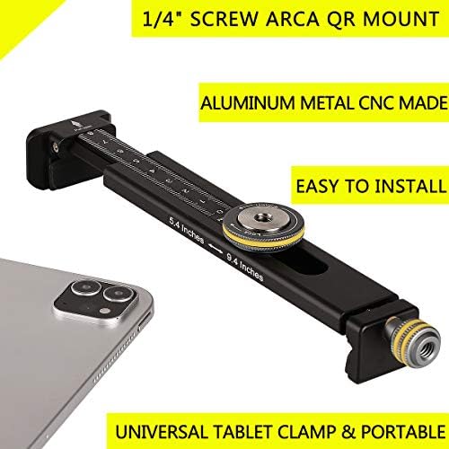Universal Aluminum Tablet Tripod Mount for i Pad & Smartphones – Sturdy Holder with Cold Shoe and 1/4 Inch Screw for Superior Stability – Ideal for Vlogging, Live Streaming & Professional Photography – Compatible with i Pad Pro, Mini, Surface Pro, Galaxy Tab & More – Lightweight Design for On-the-Go Creators – Enhance Your Mobile Content Creation with this Versatile Tablet Clamp Adapter – Built to Last with Premium Aluminum Construction and Included Arca Swiss Rail for Seamless Gear Integration – Perfect for Capturing Stunning Visuals Without Compromise – Elevate Your Video and Photography Experience Today