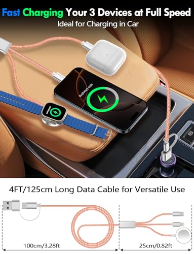 Ultimate 2-Pack Fast Charging Cable Set: Versatile USB A/Type C/Lightning Cables for Quick Charging of Apple Watch & i Phone, 4 FT Length for Seamless Travel Compatibility with i Phone 11-16, i Pad, Apple Watch Ultra & SE, Durable Multi-Device Solution for Enhanced Power Efficiency and Convenience