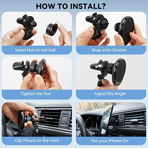 Mag Safe Car Mount Wireless Charger – 15 W PRO Fast Charging Station for i Phone 16, 15, 14, 13, 12 Models – Universal Vent Design for Effortless Use and Magnetic Stability – Streamlined, Compact Accessory for On-the-Go Power and Connectivity