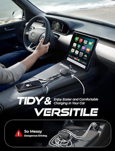 LISEN Multi Charging Cable, 3 in 1 Charging Cable, Retractable Car Charger with Type C/L/Micro USB Ports for iPhone 16 15 14 Pro Max/Samsung Galaxy S25/PS/Kindle, Multi Chargers for All Devices – Enhanced Compatibility and Speed