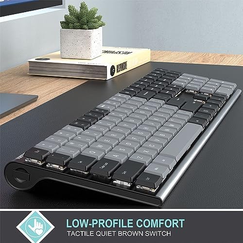 Experience Unmatched Typing with the Arteck Wireless Mechanical Keyboard – Quiet Brown Switches & Rechargeable Battery for a Clutter-Free Workspace on PC, Laptop, or TV – Sleek Low-Profile Stainless Steel Design for Windows 11/10 Users