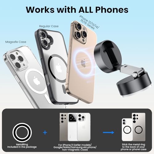 Ultimate Magnetic Vacuum Phone Holder for Cars – Advanced Suction Cup Stand with One-Touch Vacuum Grip, 96 lbs Stability, N54-4 Magnetic Force, Multi-Angle Adjustment – Universal Fit for All Smartphones in Elegant Black Design