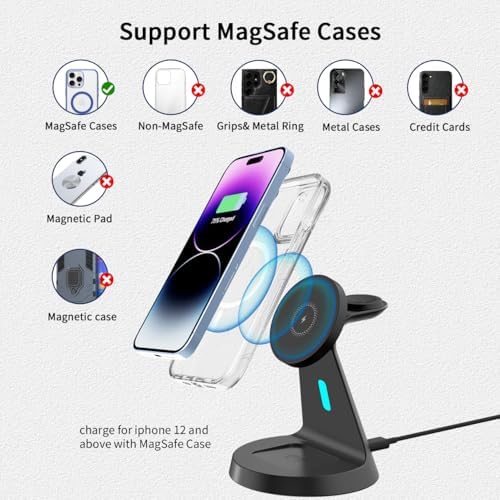 Revolutionize Your Charging Routine with the 3-in-1 Mag Safe-Compatible Charging Station – Fast Wireless Charger for i Phone 12-16 Series, Air Pods, and Apple Watch – Sleek, Compact Design with Enhanced Safety Features for Home and Office Use