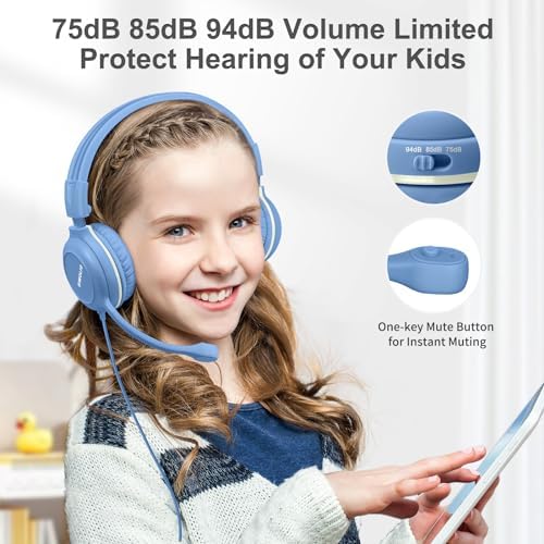 Stylish Pink Kids’ Headphones with Noise-Canceling Boom Mic – Simolio Wired On-Ear Stereo Headset for School, Gaming & Learning – Comfortable, Safe Volume Control & Durable Design for Girls, Teens & Students
