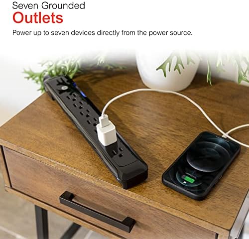 GE Ultra Pro 12-Outlet Surge Protector with 2 USB Charging Ports, 4320 Joules of Protection, 8-Foot Flexible Power Cord, Space-Saving Flat Plug, Enhanced Power Filter, Built-In Circuit Breaker, UL Listed Safety Assurance, Sleek Black Design for Home and Office Electronics
