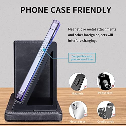 Sleek Marble Finish Wireless Charging Station with Desk Organizer – Fast Qi-Certified Charger for i Phone 13/12/11 Series, Effortless Device Power-Up & Luxurious Leather Accents for an Organized Workspace