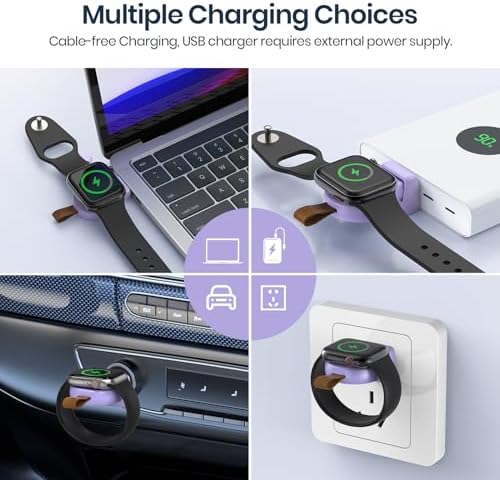 Portable Magnetic Wireless Charger for Apple Watch – Fast Charging i Watch Accessory for Ultra, Series 1-9, and SE – Travel-Friendly Cordless Design for Ultimate Convenience and Durability