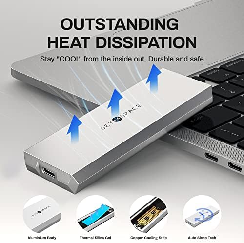 Ultra-Durable SETMSPACE NVME Enclosure – 10 Gbps SSD Adapter for M-Key Drives, Solid Aluminium Alloy Case with USB C/A Cables, Supports 2230/2242/2260/2280 Sizes, Enhanced Portability and Robust Performance in Sleek Grey Design
