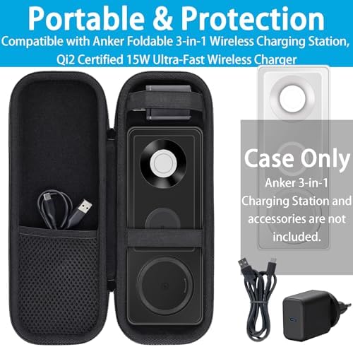 Premium Khanka Hard Travel Case for Anker Foldable 3-in-1 Wireless Charging Station – Shockproof Protection for Qi2 Certified 15 W Ultra-Fast Charger – Lightweight & Compact Design for Ultimate Portability – Ideal Storage Solution for On-the-Go Charging Needs – Stylish Black Case for Enhanced Compatibility and Durability