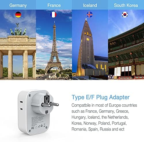 Ultimate European Travel Power Adapter: 4 AC Outlets & 3 Fast Charge USB Ports (1 USB-C PD 20 W) – Compact, Foldable Design for Effortless Connectivity in Spain, France, Germany, Italy, Portugal & Iceland – Versatile Compatibility for All Your Devices