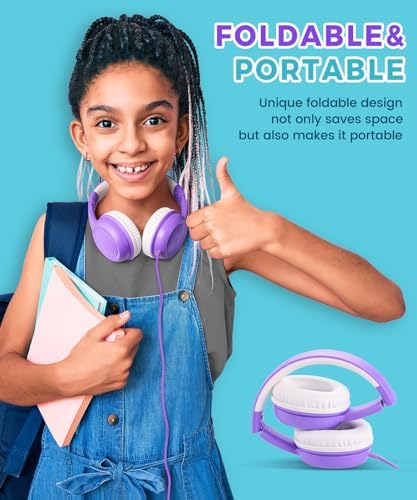 C3 Kids Foldable Wired Headphones – Lightweight On-Ear Design with Adjustable Headband for Optimal Comfort – Ideal for School, Home, and Travel – 3.5 mm Jack Compatible with Tablets and Laptops – Safe Sound Experience with Volume Limiter for Young Listeners
