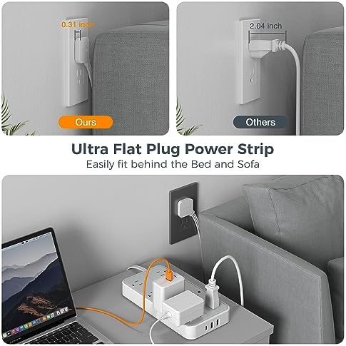 TESSAN 8-Outlet Surge Protector Power Strip with 3 USB Ports (1 USB-C) – 1080 Joules of Safety, Wall-Mountable Extension Cord for Home, Office, and Dorm – Ultimate Charging Hub for Multiple Devices and Enhanced Protection