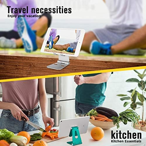 Fully Foldable Cell Phone Stand Holder for Desk Adjustable iPhone Stand Aluminum Compatible with 4″-10″ Phone/Kindle/Tablet/iPad/iPhone – Rose Gold + Spearmint Green – Enhanced Compatibility and Speed