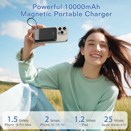 Magnetic Power Bank 10,000 m Ah with USB-C & 15 W Wireless Fast Charging – Advanced Portable Charger for i Phone 16/15 & Samsung Devices – LED Battery Indicator & 22.5 W PD Charging – Ultimate Convenience for On-the-Go Life