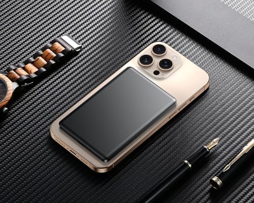 Magnetic Ultra Slim 5,000 m Ah Portable Charger – Fast Wireless Charging Power Bank for i Phone 16/15/14/13/12 Pro/Pro Max/Plus & Apple Watch, Lightweight Design with USB-C Cable for On-the-Go Convenience