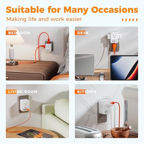 TESSAN Surge Protector Wall Outlet Extender with 3 AC Ports & 3 USB Charging Blocks (Including USB-C) – Multi Plug Wall Charger for Enhanced Device Connectivity in Home, Office, Dorm & School – Fast Charging & Compact Design for Ultimate Convenience
