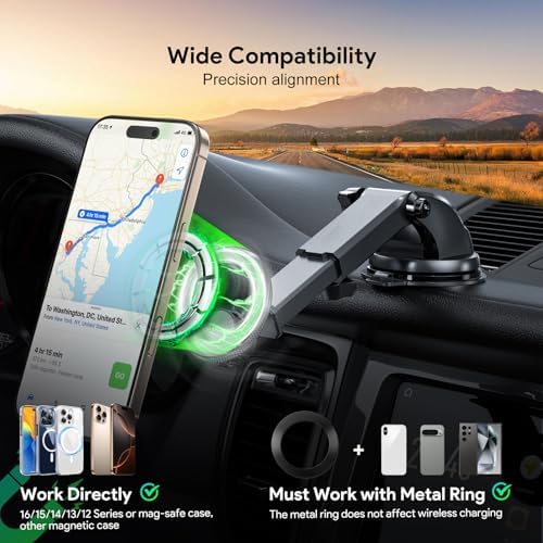 Esoulk Ring Magnetic Car Phone Holder – Ultimate Versatile Mount for Dashboard, Windshield & Air Vent – Strong Magnetic Grip for Enhanced Driving Safety – Compatible with Mag Safe & All Smartphone Models – Effortless Installation, Sleek Design, and Optimal Convenience for Modern Drivers