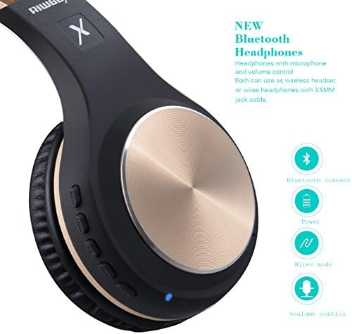 Riwbox XBT-80 Folding Bluetooth Over-Ear Headphones – Premium Wireless Audio with Built-in Microphone and Convenient Volume Control – Travel-Ready Comfort in Stylish Black and Gold for Mobile, PC, and TV Use – Perfect for Music Lovers and Professionals on the Go