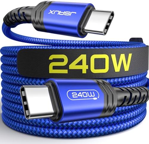 JSAUX 10 FT 240 W USB C to USB C Charging Cable – Premium Nylon Braided Fast Charger for Mac Book Pro, i Phone 16/16 Pro Max, Samsung Galaxy, Pixel – Enhanced Durability and Data Transfer Speeds – Ultimate Compatibility for Modern Devices