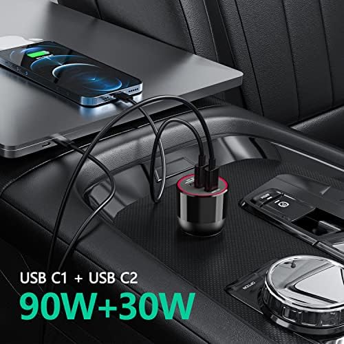 High-Power 200 W USB C Car Charger – Multi-Port PD3.0 QC4.0 Adapter with Dual 100 W Cables for Fast Charging on the Go – Universal Compatibility for Dell XPS, Mac Book, i Phone 16/15/14, Galaxy S24 Ultra & i Pad Pro – Efficient Travel Companion for Modern Devices