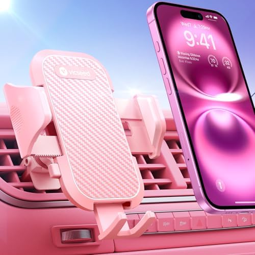 VICSEED 2025 Ultra Stable Air Vent Phone Mount – Secure Smartphone Holder for All i Phone Models (12 to 16 Pro Max) – Effortless Clamp Design with Enhanced Airflow & Durability for Ultimate Driving Convenience