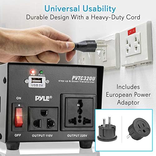 Pyle 500 W Universal Voltage Converter with USB Port – Essential Travel Adapter for Global Voltage Compatibility, Step-Up & Step-Down Functionality, Enhanced Safety Features, and Rapid Device Charging for Seamless International Connectivity