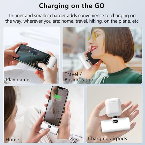 LUCKYDUO Ultra-Compact 5000 m Ah Portable Power Bank with Built-In Phone Holder & LED Light for i Phone – Essential Travel Charger with LCD Battery Indicator, Compatible with i Phone 14/13/12/11/XR/SE/8/7 Pro Max – Stay Charged Anywhere