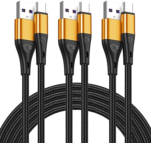 Premium 10 FT USB Type C Cables – Fast Charging 3 A, 3-Pack Nylon Braided Quick Charger Cords for Samsung Galaxy S21/S20/S10/S9/S8 Plus, Note 20/10/9/8, LG V50/V40/G8 – Durable & Tangle-Resistant Blue Charging Solution for Maximum Efficiency