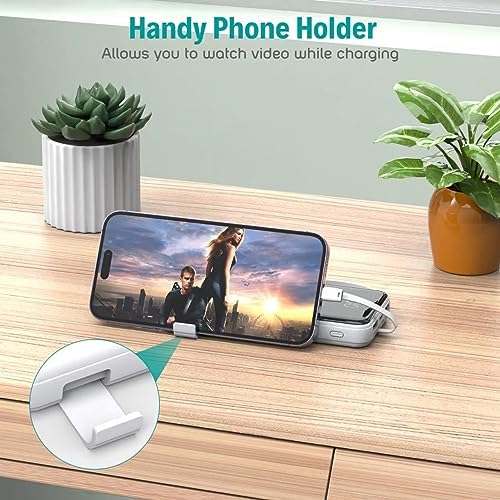 Slim 10,000 m Ah Portable Charger with Built-in Cables – High-Speed USB-C Power Bank for Travel | 5 Outputs & 3 Inputs, LED Display, Compatible with i Phone, Samsung, Pixel, LG & More – Essential Power Solution for On-the-Go Charging