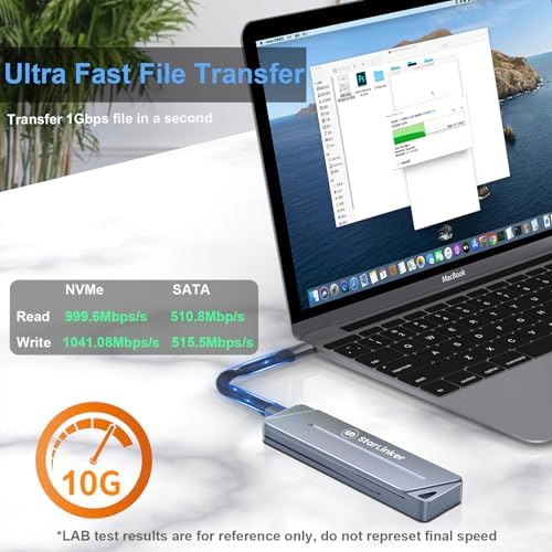 Ultra-Fast M.2 NVME & SATA SSD Enclosure – 10 Gbps USB 3.2 Gen2 USB-C Connector for High-Speed Data Transfer, Compatible with M Key & B+M Key SSDs (2280/2230/2242/2260) – Portable, Plug-and-Play Design for Effortless File Management and Enhanced Performance
