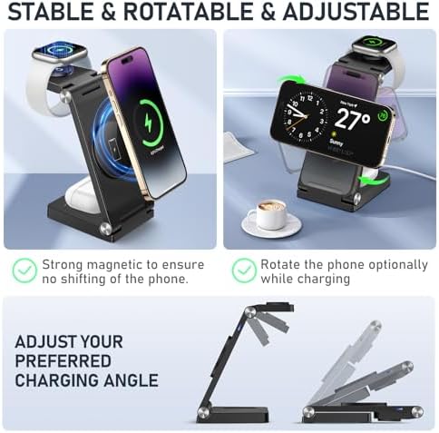 Innovative 3-in-1 Magnetic Wireless Charging Station – Premium Foldable Dock for i Phone 16/15/14/13/12, Apple Watch Ultra/Series 9-2, and Air Pods – Ultimate Travel-Friendly Power Hub with Superior Rapid Charging for Tech Savvy Professionals and On-the-Go Users