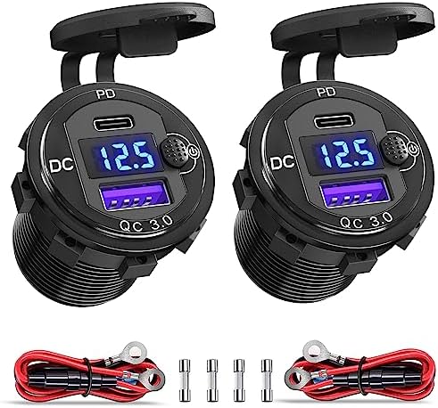 High-Performance PD 20 W USB-C & 18 W QC3.0 Dual USB Charger Socket with Energy-Efficient Power Switch and Built-in Voltmeter – Premium Aluminum Design for Cars, Boats, RVs, Motorcycles, and More – Ultimate Fast Charging Solution for All Your Devices