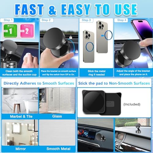 Ultimate 360° Magnetic Suction Cup Phone Mount – Adjustable, Foldable Design for All Smartphones – Effortless Hands-Free Navigation with Robust Grip on Any Surface – Perfect for Safe Driving and Stylish Functionality