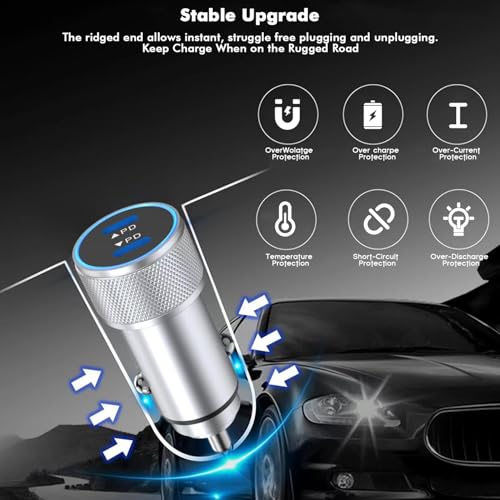 Effortless Power on the Go: 40 W Dual USB-C Fast Car Charger for i Phone with 2 Lightning Cables – Rapid Charging for i Phone 14/13/12/11 Pro Max and i Pads, Enhanced Compatibility, and Built-in Safety Features for Ultimate Device Protection