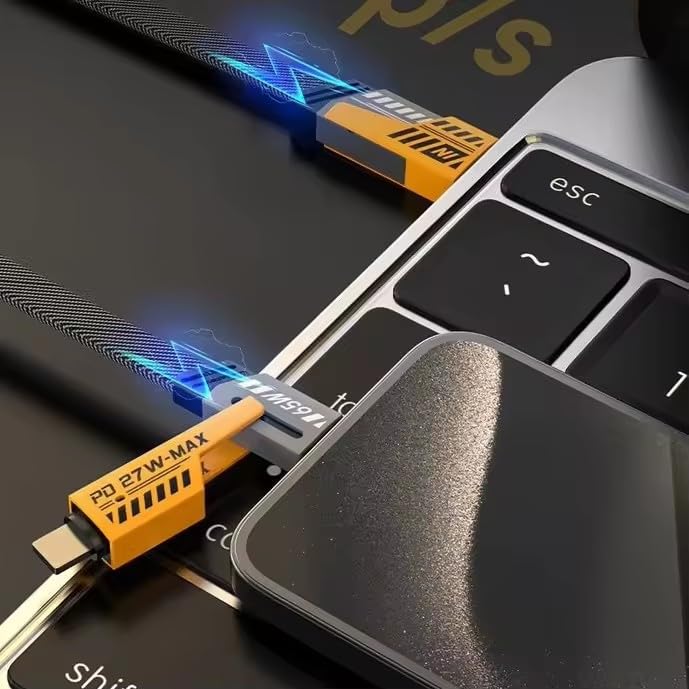 4-in-1 PD 65W Fast Charging Cable (2-Pack: 6FT & 4FT) – Flat Braided, Anti-Tangle USB-C Charger Cord – Universal for Laptop, Smartphone & Tablet – Enhanced Compatibility and Speed