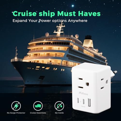 Universal European Travel Power Adapter with Dual USB-C Charging Ports – 3 Outlet Type E/F Plug for Effortless Device Connectivity in France, Portugal, Germany, and Beyond – Essential Travel Companion for Seamless Power and Fast Charging on Your European Adventures