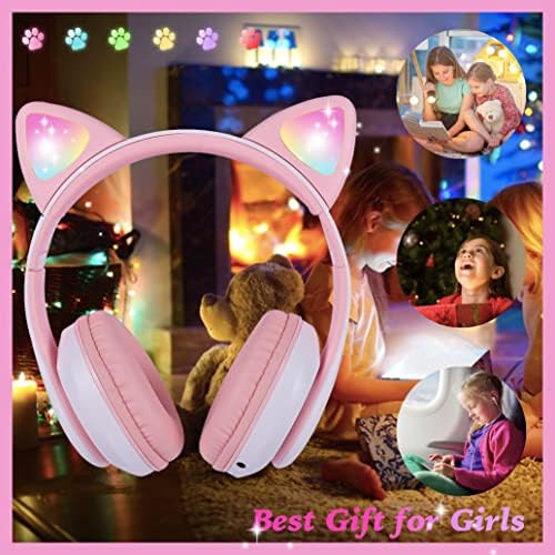 Playful Wireless Cat Ear Headphones for Kids – Bluetooth Audio with LED Lights, Foldable Design & Built-in Microphone for Gaming and Travel – Ultimate Gift for Trendy Young Girls