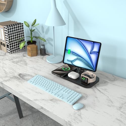 Revolutionary 4-in-1 Wireless Charging Station for Apple Devices – Fast Charge Your i Phone 16 Pro Max, Air Pods Pro 2, i Pad, and Apple Watch Series 10/9/8/7/6 Simultaneously – Sleek Design for Home and Office Use, Enhanced Compatibility and Efficiency