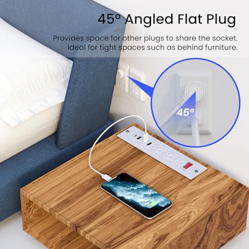 Recessed Power Strip with 15 W Wireless Charging & PD20 W USB-C Fast Charge – Sleek Flush Mount Design for Nightstands, Sofas, and Tables – Maximize Space and Efficiency with Dual Outlets and USB Ports for Ultimate Convenience