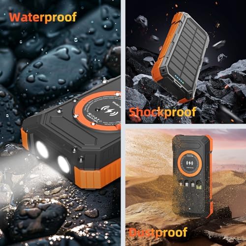 Ultimate 49800 m Ah Solar Power Bank – Wireless Fast Charger with 22.5 W QC3.0, Multi-Device Capability, Built-In Cables & Emergency LED Flashlight – Ideal Outdoor Companion for Smartphones and Tablets, Durable & Waterproof Design for Adventurers