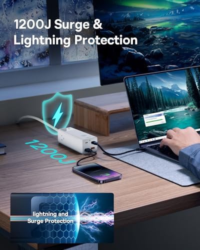 Baseus 1200 J Surge Protector Power Strip – PD 40 W USB-C Fast Charging Station with 3 AC Outlets & 3 USB Ports for Ultimate Device Compatibility in Home, Office, or Dorm Room – Safe, Efficient, and Compact Charging Solution